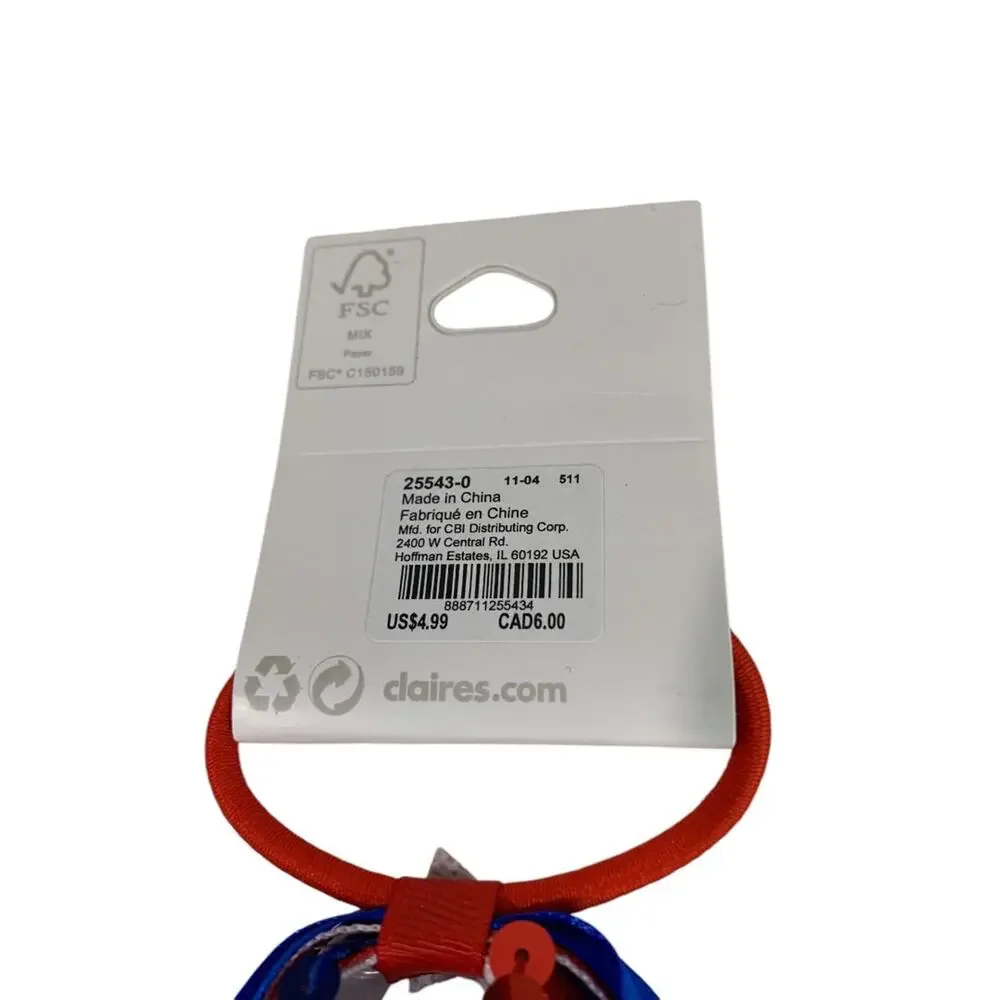Claires New Elastic Hair Band Ribbon Curly Patriotic USA Red White Blue